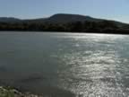 The river Rhone at CRUAS, strong current at the entrance of the harbour 